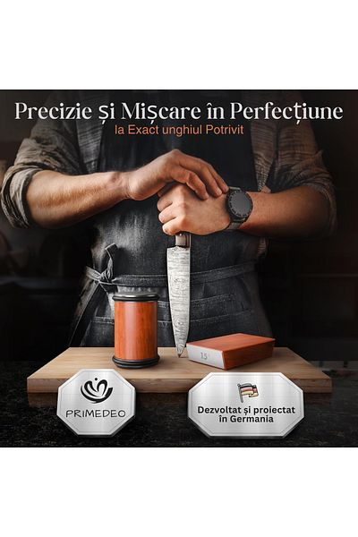 PRIMEDEO Ascuțitor de cuțite profesional PRIMEDEO, acoperit cu diamant, magnetic, 2 granulații (400/1000), 15° și 20°
