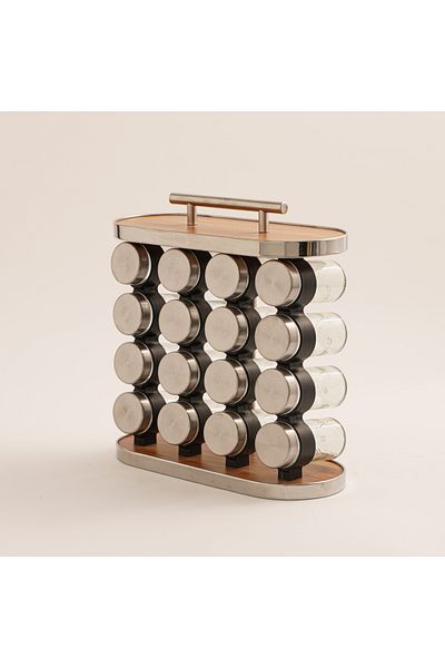 Alberto 16 Pcs glass spice jar set with metal lid and metal rack