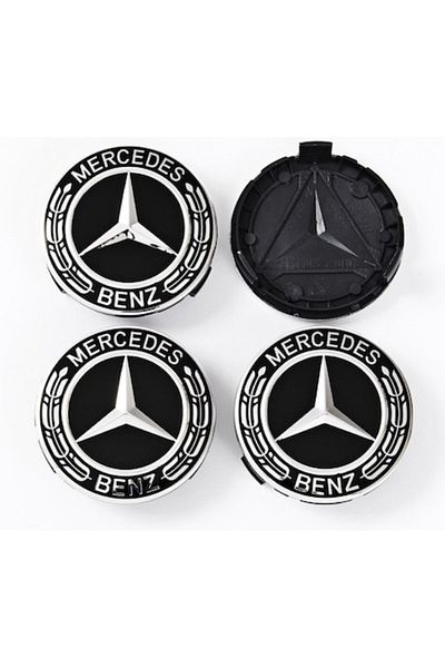MERCEDES Set 4 capace roti 75mm compatibil jante aliaj Mercedes-Benz negru/argintiu