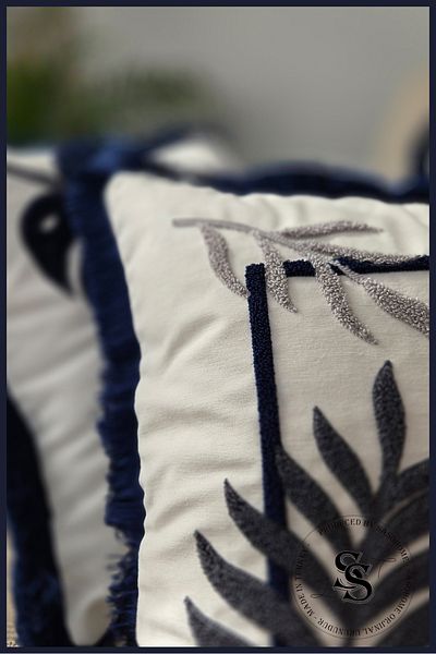 SasoHome Husă de pernă din in, cu model de broderie cu pumn de flori de frumusețe