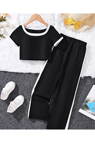 shop Κοριτσίστικο σετ φόρμας 2 τεμαχίων, με λευκές ρίγες, πολύ άνετο για καθη...