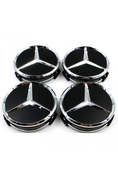 Star Set 4 capace centrale negre, model 75mm, pentru jante din aliaj Mercedes-Benz