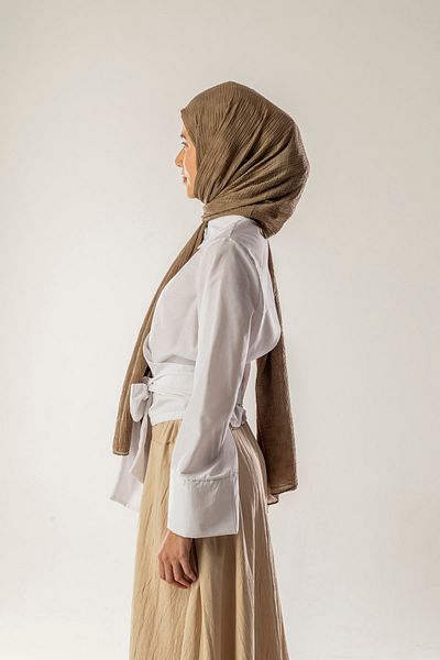 FLEUR SOİE Dama Pattern Brown Muslin Shal