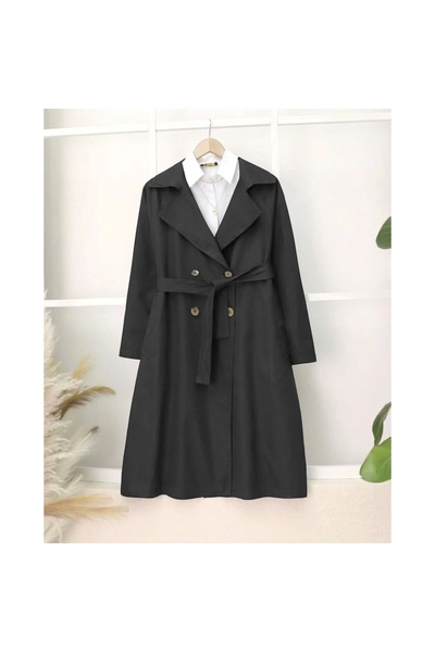 Melek Moda Μπολερό Λεπτομερής Ζώνη Αραμπογια Τρεντσόκοτ -Μαύρο -ΣΥΛΛΟΓΗ