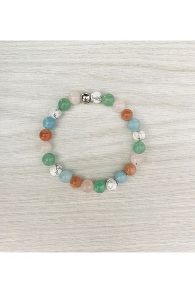 MK tasarım Real Pink Quartz, Moonstone, Howlite, Blue Quartz, Sunstone Bracelet Mk100150
