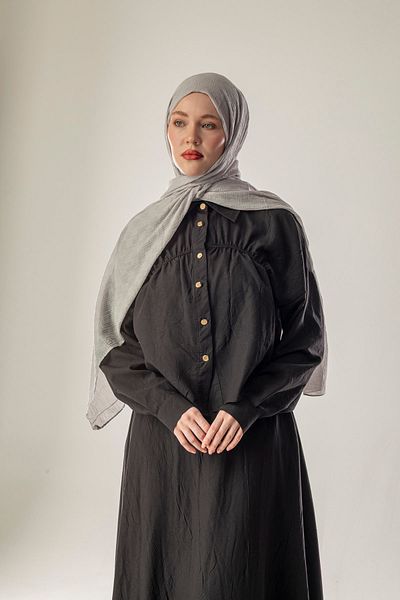 FLEUR SOİE شال موسلين رمادي فاتح بنمط داما