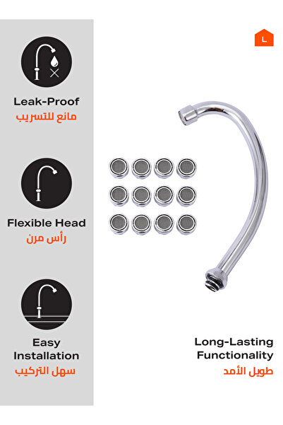 Lawazim 2-Piece Curved Kitchen Faucet with 12-Piece Aerator Set -Anti-Rust, Leak-Proof, Easy Install