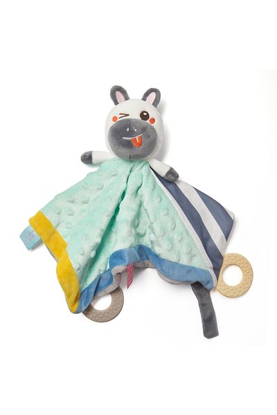 tumama Baby Blanket Toy - Zebra Pattern, 2 Special Teething Rings