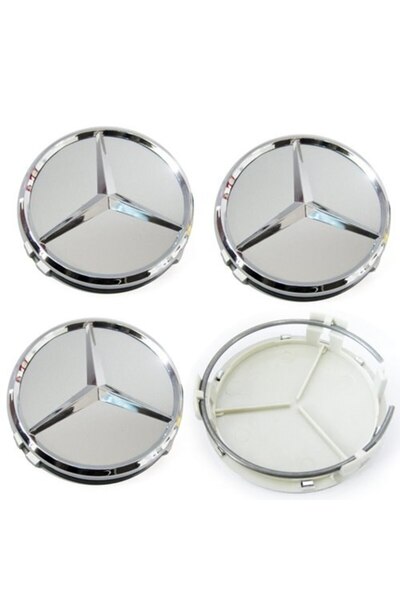 GREY Set 4 capace roti 75mm Mercedes Benz model STAR pentru jante aliaj