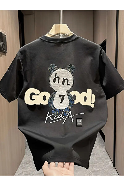 İSMTEXS تي شيرت من القطن الممشط مطبوع عليه موضوع الباندا الجيد بأكمام قصيرة ل...