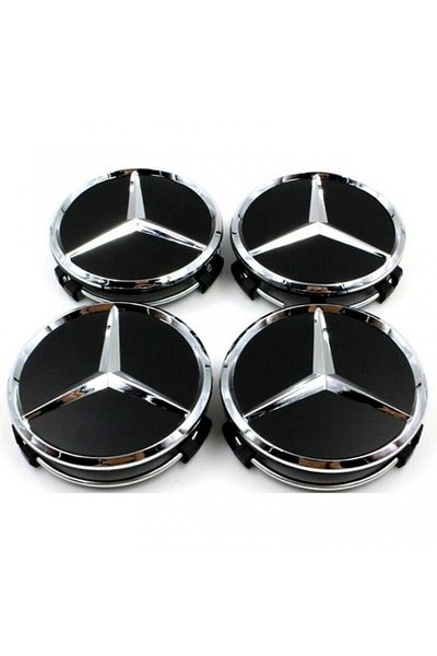 Star Set 4 capace centrale negre, model 75mm, pentru jante din aliaj Mercedes-Benz
