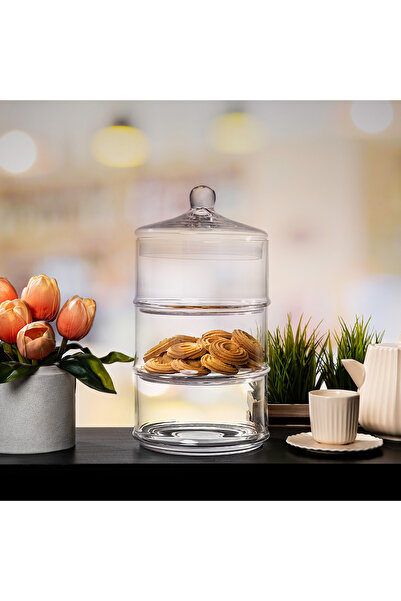 Alberto transparent glass candy jar 3 layers with lid 18*33 cm