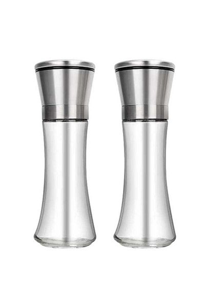 Jormftte Râșniță de condimente, Jormftte, Set de 2, Oțel inoxidabil/Sticlă, 180x200ml, Argintiu/Transparent