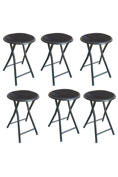 Kring Set 6 scaune pliante rotunde, 30x45 cm, tip taburet, negre