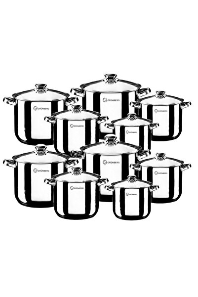 OEM Set 10 Stainless Steel Pots with Glass Lids, 20 Pieces Grunberg Gr1053