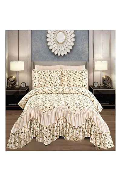 Lenjerii de pat Set luxury bedspread, quilted, finet, with frill, for double bed, 3 pieces, beige, Diana, CVJ-11, 22