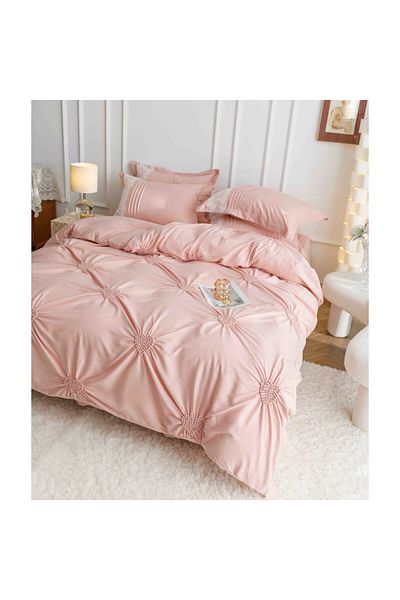 JOJO HOME Set Lenjerie de pat uni cu dantela si pliuri in forma de inima, Jojo Home, JFH15, bumbac, 2 persoane