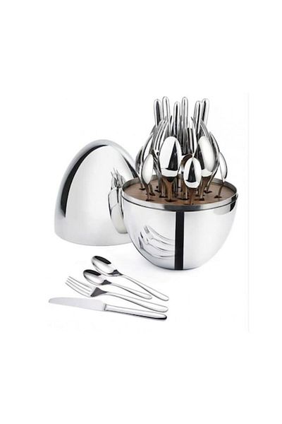 OEM Set 24 Kitchen Cutlery with Egg-Shaped Holder Silver
