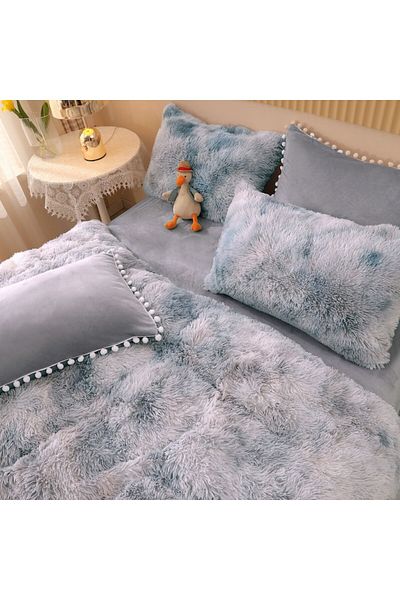 OEM Lenjerie De Pat Pufoasa FLUFFY - Nuante De Gri Cu Ciucuri