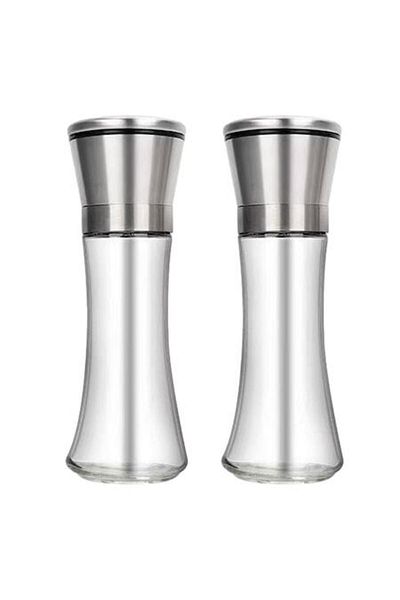 Jormftte Râșniță de condimente, Jormftte, Set de 2, Oțel inoxidabil/Sticlă, 180x200ml, Argintiu/Transparent
