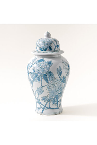 homez مزهرية سيراميك زرقاء وبيضاء 20*20*36 سم
