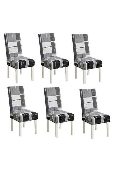 OEM Set 6 huse universale pentru scaune din poliester/elastan, imprimeu elegant, MS STAR, negru-gri