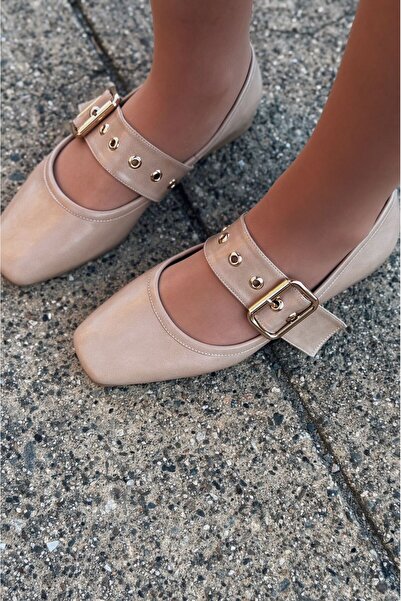 I Love Shoes Halvor Matte Leather Band Detailed Nude Women's Ballerinas