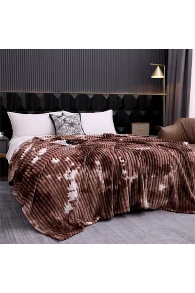 OEM Patura pufoasa cocolino degrade pentru pat dublu, Cu dungi, MS STAR, 200 x 230 cm, Maro Inchis