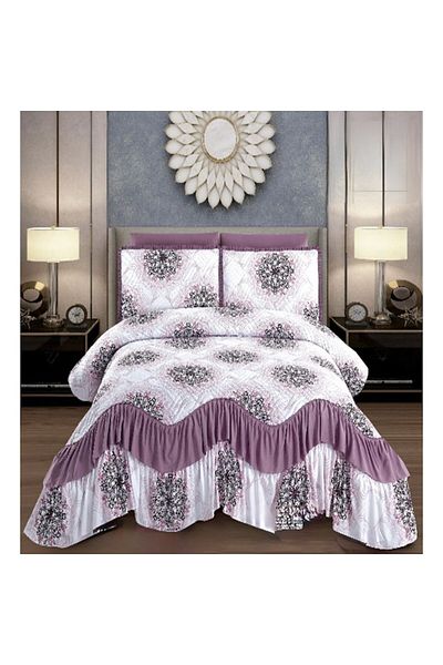 Lenjerii de pat Luxury Bedspread Set, Quilted, Made of Flannel with Ruffle, Double Bed, 3 Pieces, Adelina, CVJ-05, 2