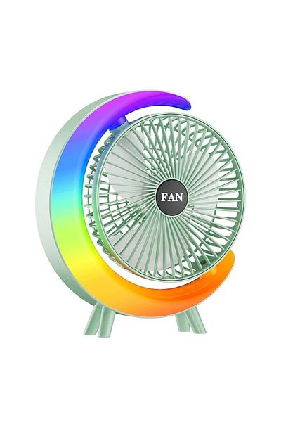Boxely Mini ventilator portabil multifuncțional cu LED RGB, 3 viteze, reglabil la 180°, alimentat prin USB, pentru birou,