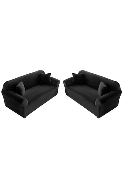 OEM Set 2 Huse cu elastica pentru canapea din Catifea, Uni, 130x180cm M-2 locuri, MS STAR@, Negru
