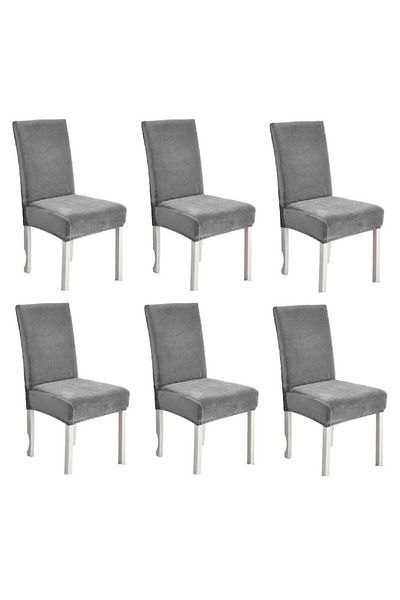 OEM Set 6 huse universale elastice pentru scaune din catifea, model universal MS STAR, gri