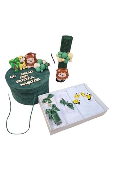 OEM Set elegant trusou botez, cutie trusou si lumanare, decor dantela Verde-1