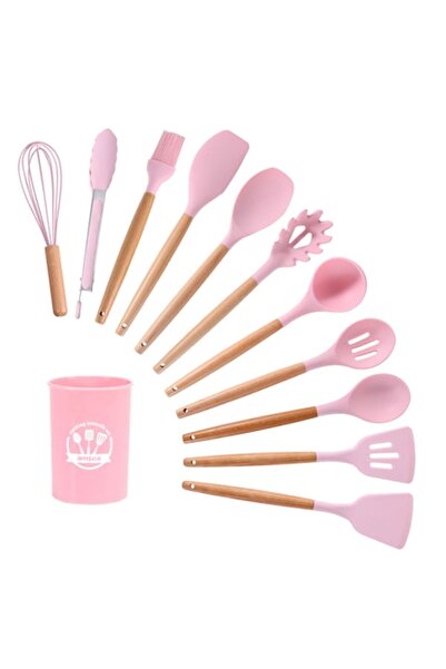 amXea Set 12 ustensile de bucătărie roz, fabricate din silicon rezistent la c...