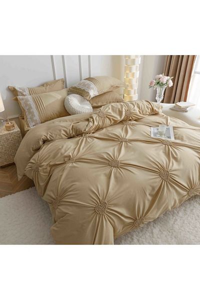 JOJO HOME Set Lenjerie de pat uni cu dantela si pliuri in forma de inima, Jojo Home, JFH8