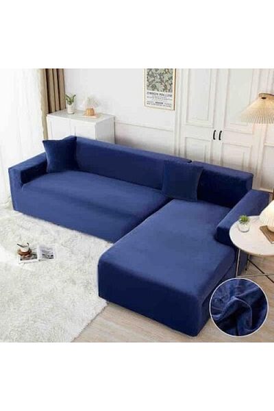 OEM Set 2 huse de canapea elastice din catifea pentru canapea modulară, dimensiune M-130x180 - L-180x230, bleumarin