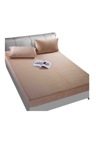 OEM Velvet Bed Cover with Elastic 180x200x25 cm and 2 Pillowcases 50x70 cm, MS STAR, Double Bed, Coffee