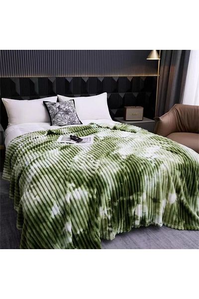 OEM Cocolino fluffy blanket for double bed, striped, MS STAR, 200 x 230 cm, Green