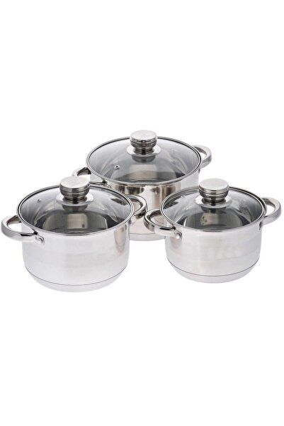 OEM Set 3 stainless steel pots with glass lids, Double Base, 4.3/5.6/7.2 liters