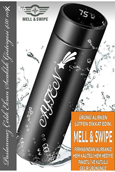 Copyder Black Grade Steel Smart Thermos Flask with Digital Led Temperature Display Name Printed 500ml