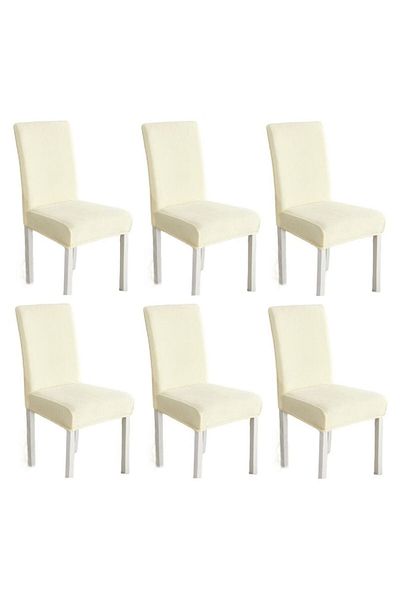 OEM Set 6 huse elastice universale pentru scaune MS STAR, catifea, alb-gălbui