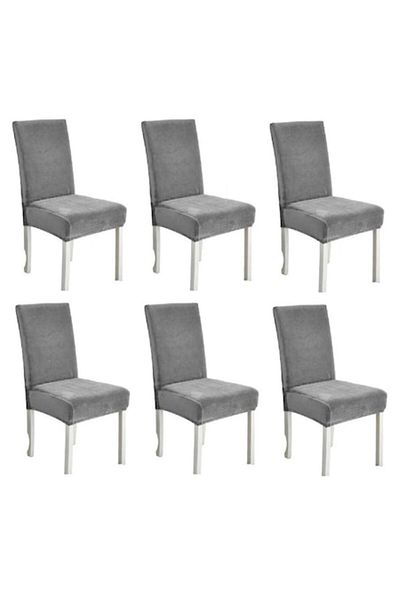 OEM Set 6 huse universale elastice pentru scaune din catifea, model universal MS STAR, gri