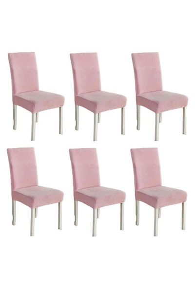 OEM Set 6 huse elastice universale pentru scaune din catifea, MS STAR, roz