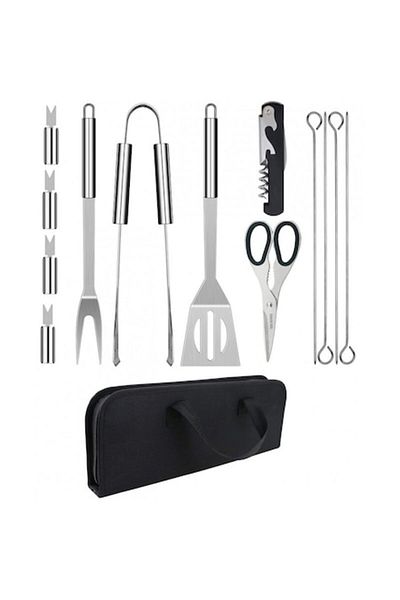 OEM Set of barbecue tools, 14 pieces, stainless steel, storage bag