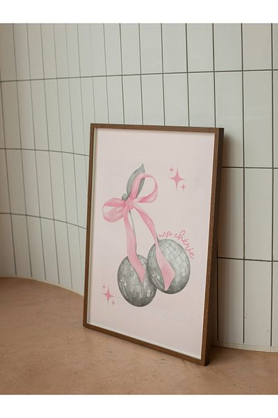 studio duha Ma Chérie - Frameless Table with Pink Ribbon Cherry Disco Ball Design - Pinterest Poster