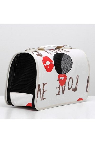 ANGMAD Geantă transport animale – 37,5 × 17 × 22 cm, max. 2 kg, PVC + textil, crem multicolor