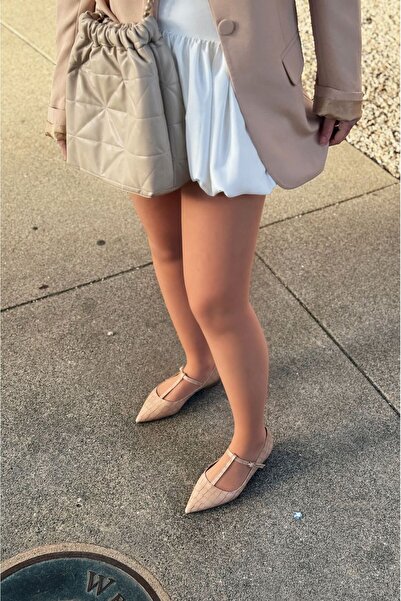 I Love Shoes Cormel Matte Leather Crocodile Patterned Nude Women's Ballerinas