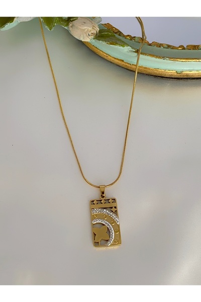 Asia by Leuvoié Altın Kaplama 316L Çelik Yonca Plaka Kolye
