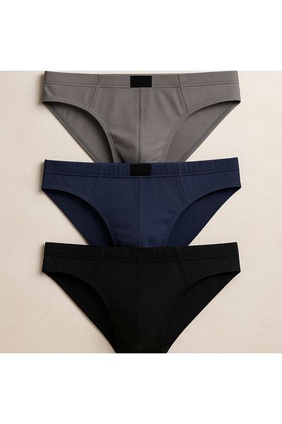 QKK Men's 100% Cotton Navy Blue-Smoked-Black 3-Piece Slip Underpants Q2İ3K2L6Kk
