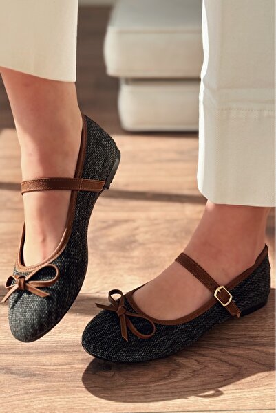 I Love Shoes Γυναικείες μπαλαρίνες Ralina με λεπτομέρεια από μαύρο λινό με αγ...